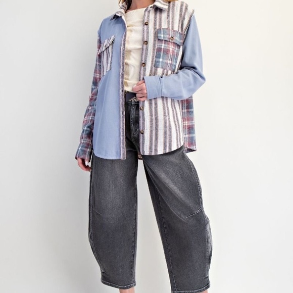 NEW EASEL PLAID AND STRIPED PATTERNS STAR PATCHWORK BUTTON DOWN SHAKET SMALL - Picture 8 of 8